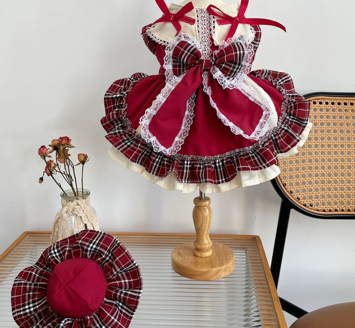 Princess Pet Bow Plaid Lace
