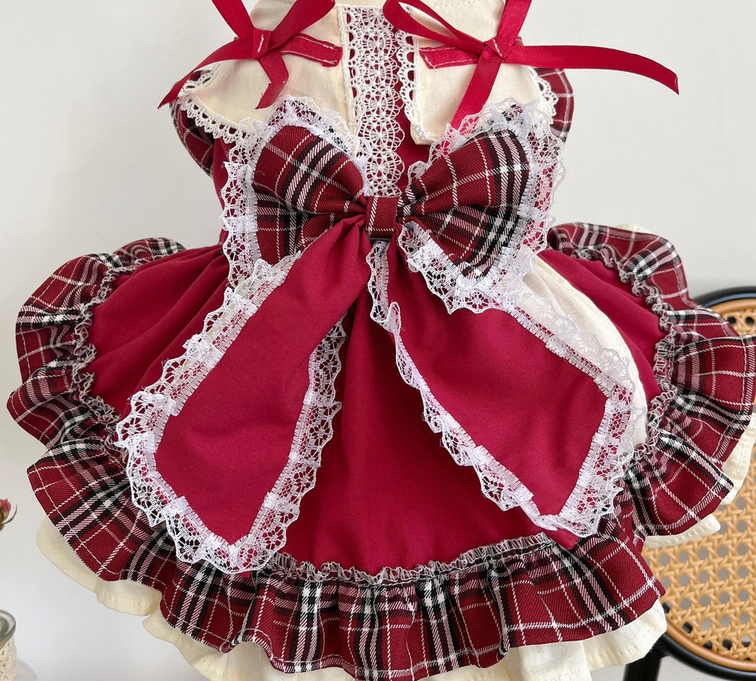 Princess Pet Bow Plaid Lace