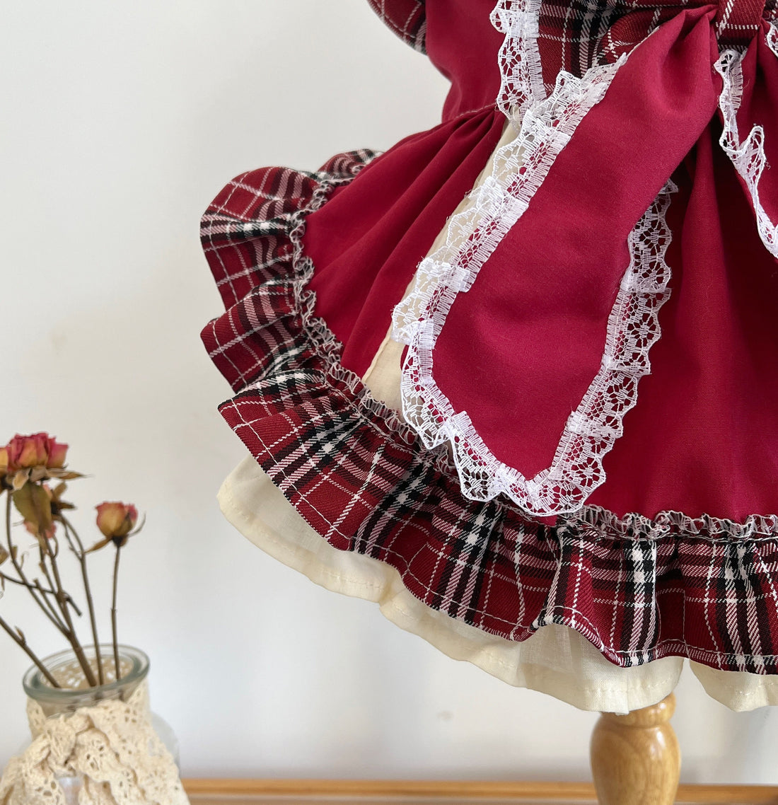 Princess Pet Bow Plaid Lace