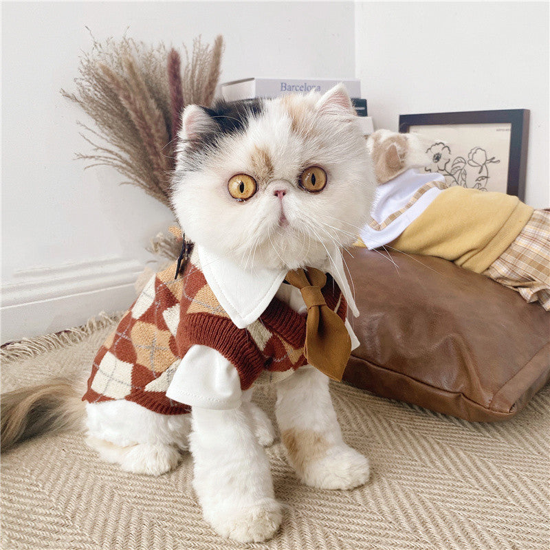 Pet Dress British Plaid Sweater