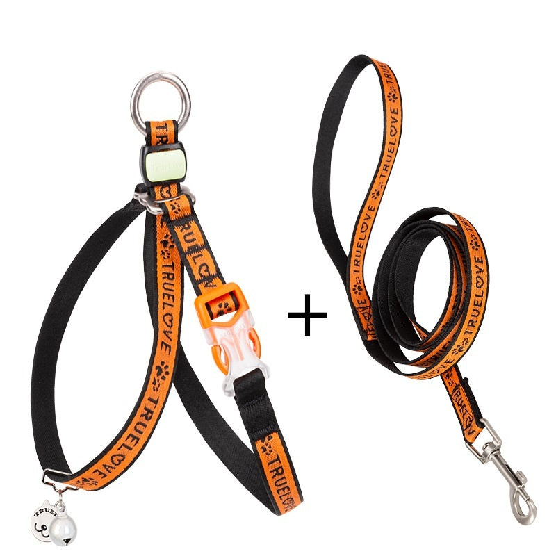 Orange and black Pet Dog Teddy Leash with adjustable polyester jacquard mesh belt and metal ring for small pets