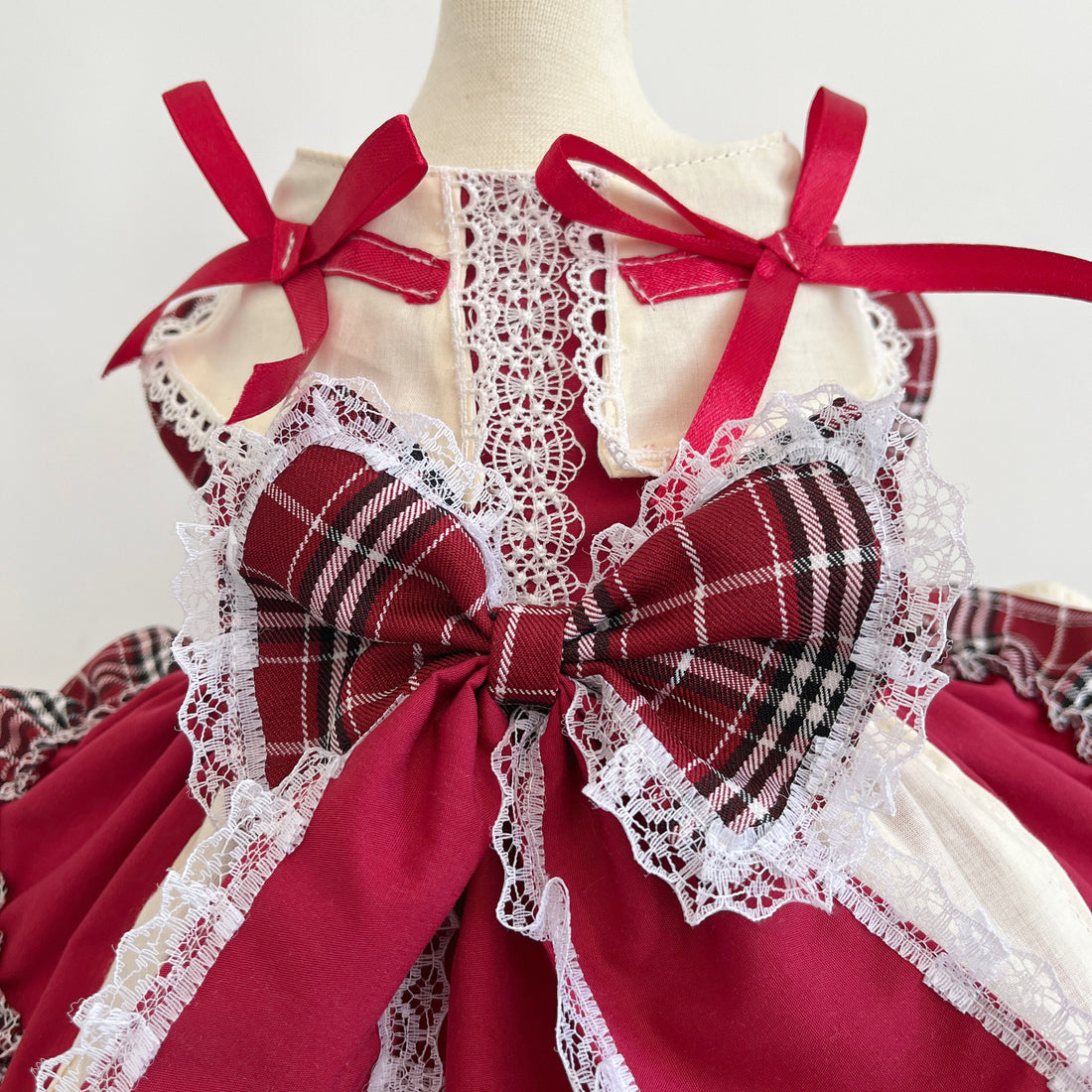 Princess Pet Bow Plaid Lace
