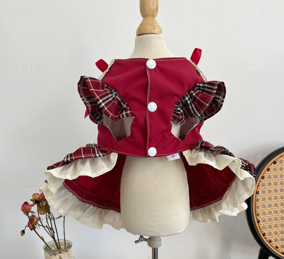 Princess Pet Bow Plaid Lace