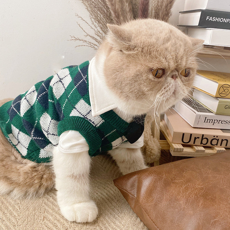 Pet Dress British Plaid Sweater